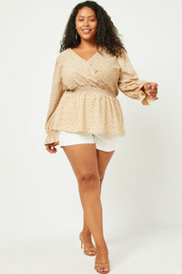 HN4154 IVORY Womens Floral Suprlice Smocked Waist Top Back