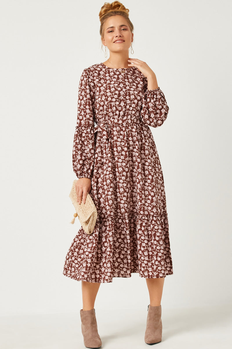 Floral Print Long Sleeve Dress | Boho Inspired Inclusive Outfits Brown / M Brown *Women's Dresses Casual Dresses Hayden Los Angeles Floral Print Long Sleeve Dress | Boho Inspired Inclusive Outfits Brown / M Brown *Women's Dresses Casual Dresses Hayden Los Angeles