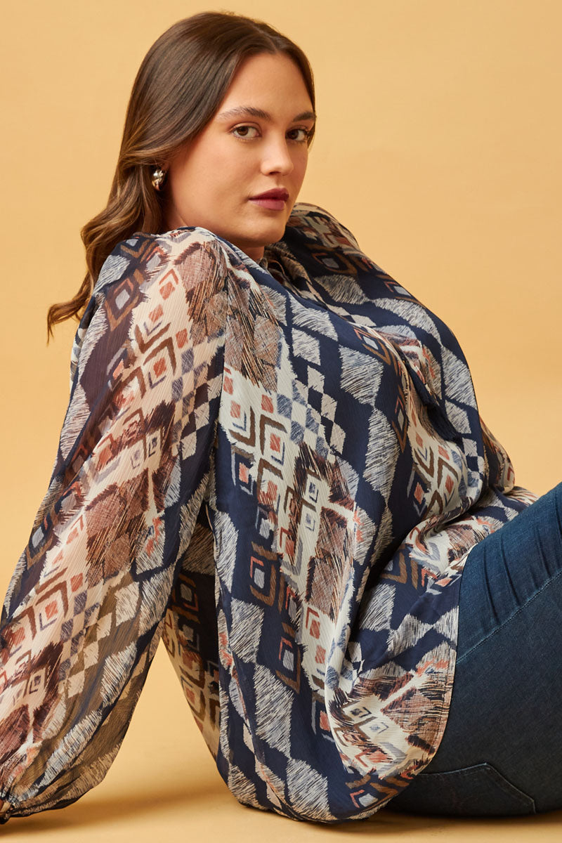 Printed Chiffon Tassel Top