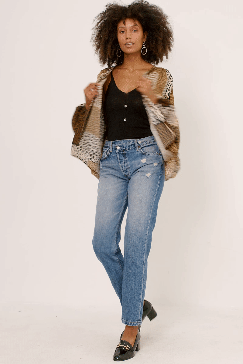 Patchwork Leopard Print Open Cardigan