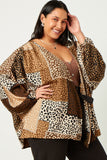HN4203 BROWN Womens Patchwork Leopard Print Gathered Sleeve Open Cardigan Back