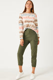 HN4216 CREAM Womens Corduroy Zip Fly Cargo Joggers Full Body