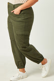 HN4216 OLIVE Womens Corduroy Zip Fly Cargo Joggers Side