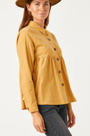 HN4223 STONE Womens Corduroy Button Up Peplum Shirt Full Body