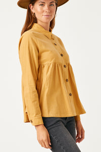 HN4223 STONE Womens Corduroy Button Up Peplum Shirt Full Body