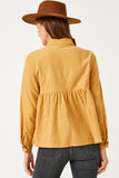 HN4223W STONE Plus Corduroy Button Up Peplum Shirt Front
