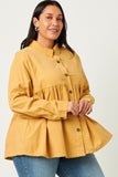 HN4223 MUSTARD Womens Corduroy Button Up Peplum Shirt Side