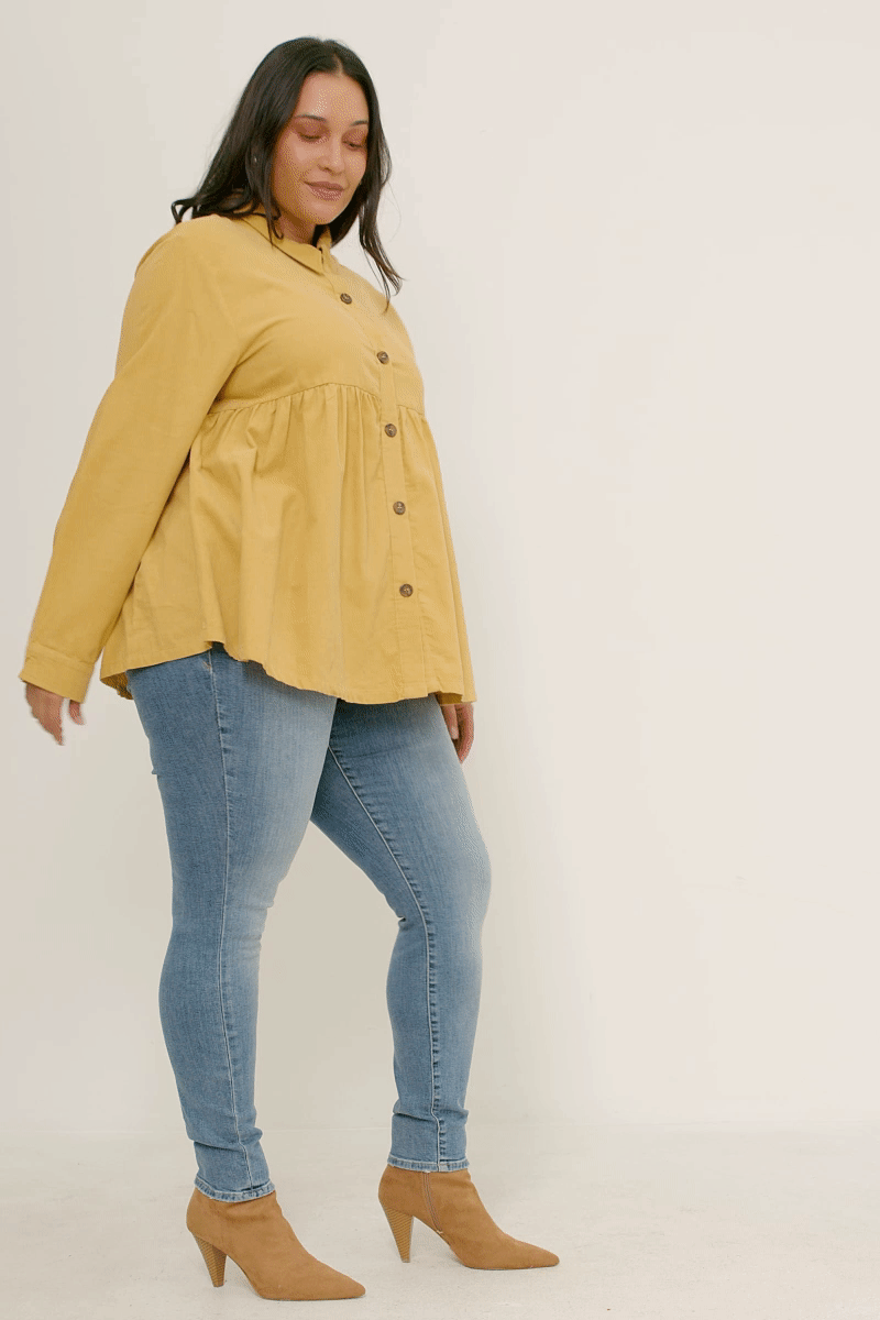 Corduroy Button Up Peplum Shirt