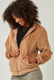 HN4234W Brown Plus Soft Fleece Hooded Zip Up Jacket Front