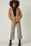 HN4234W Brown Plus Soft Fleece Hooded Zip Up Jacket Side