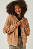 HN4234W Brown Plus Soft Fleece Hooded Zip Up Jacket Back