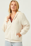 HN4234W Cream Plus Soft Fleece Hooded Zip Up Jacket Front
