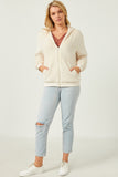 HN4234W Cream Plus Soft Fleece Hooded Zip Up Jacket Pose