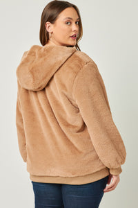 HN4234 BROWN Womens Soft Fleece Hooded Zip Up Jacket