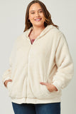 HN4234 CREAM Womens Soft Fleece Hooded Zip Up Jacket Front
