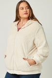HN4234 CREAM Womens Soft Fleece Hooded Zip Up Jacket Full Body