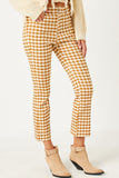 HN4257W Mustard Plus Button Closure Stretch Checkered Pants Side