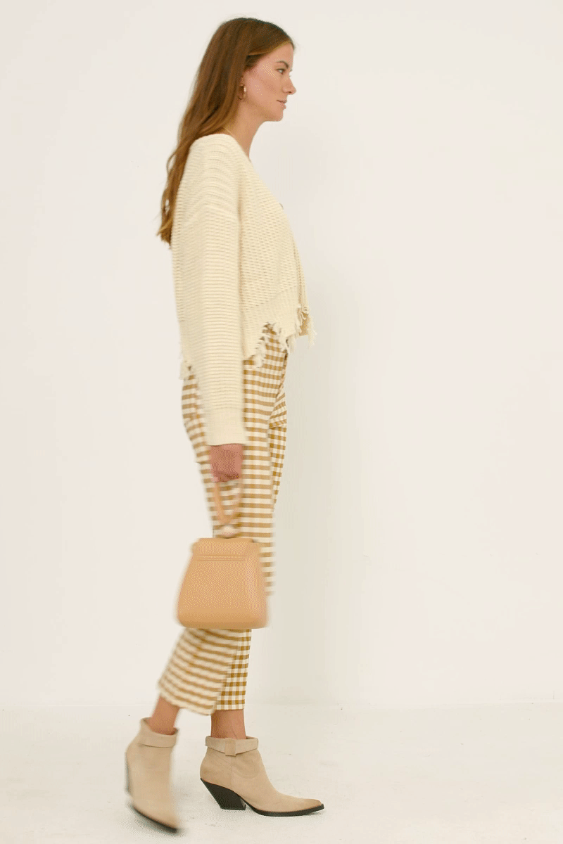 Button Closure Stretch Checkered Pants