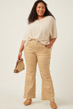 HN4257 MUSTARD Womens Elastic Waist Stretch Checkerboard Pants Pose