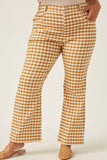 HN4257 MUSTARD Womens Elastic Waist Stretch Checkerboard Pants Full Body