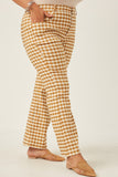 HN4257 MUSTARD Womens Elastic Waist Stretch Checkerboard Pants Front
