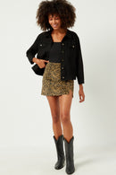 HN4278W Tan Plus Corduroy Zebra Print Slit Skirt Gif