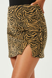 HN4278W Tan Plus Corduroy Zebra Print Slit Skirt Back