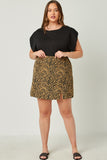 HN4278 TAN Womens Corduroy Zebra Print Slit Skirt Full Body
