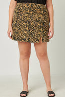 HN4278 TAN Womens Corduroy Zebra Print Slit Skirt Front