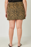 HN4278 TAN Womens Corduroy Zebra Print Slit Skirt Back