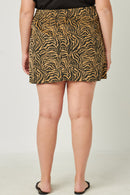 HN4278 TAN Womens Corduroy Zebra Print Slit Skirt Back