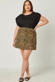 HN4278W Tan Plus Corduroy Zebra Print Slit Skirt Full Body