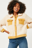 Contrast Corduroy Trimmed Button Up Sherpa Jacket
