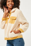 HN4284 Cream Womens Contrast Corduroy Trimmed Button Up Sherpa Jacket Side