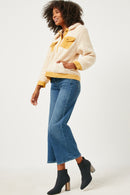 HN4284 Cream Womens Contrast Corduroy Trimmed Button Up Sherpa Jacket Alternate Angle