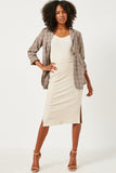 HN4383 Cream Womens Ribbed Elastic Waist Knit Pencil Skirt Pose