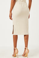 HN4383W CREAM Plus Ribbed Elastic Waist Knit Pencil Skirt Side