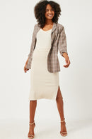 HN4383W CREAM Plus Ribbed Elastic Waist Knit Pencil Skirt Back