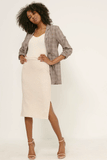 HN4383W CREAM Plus Ribbed Elastic Waist Knit Pencil Skirt Full Body