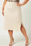 HN4383 Cream Womens Ribbed Elastic Waist Knit Pencil Skirt Front