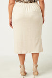 HN4383 Cream Womens Ribbed Elastic Waist Knit Pencil Skirt Back