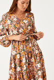 Puff Sleeve Floral Print Belted Surplice Dress