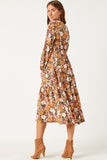 Puff Sleeve Floral Print Belted Surplice Dress