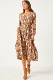 Puff Sleeve Floral Print Belted Surplice Dress
