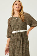 HN4443W OLIVE Plus Floral Printed Crinkle Pleat Puff Sleeve Dress Full Body