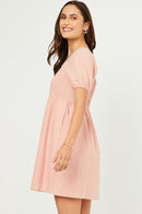 HN4498W Blush Plus Square Neck Textured Smocked Back Dress Full Body