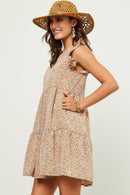 HN4533 Blush Womens Ditsy Floral Print Ruffle Detail Tiered Sleeveless Dress Side