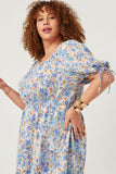 HN4540 BLUSH Womens Floral Cinch Waist Smocked Back Dress Detail