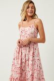 HN4556W Pink Plus Floral Back Smocked Tiered Tank Dress Full Body
