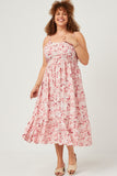 HN4556 Pink Womens Floral Back Smocked Tiered Tank Dress Full Body